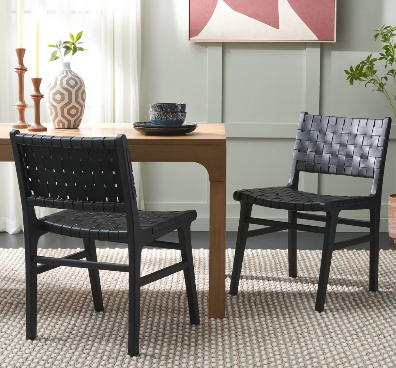 2 black & leather wood farmhouse dining / accent chairs 🖤
