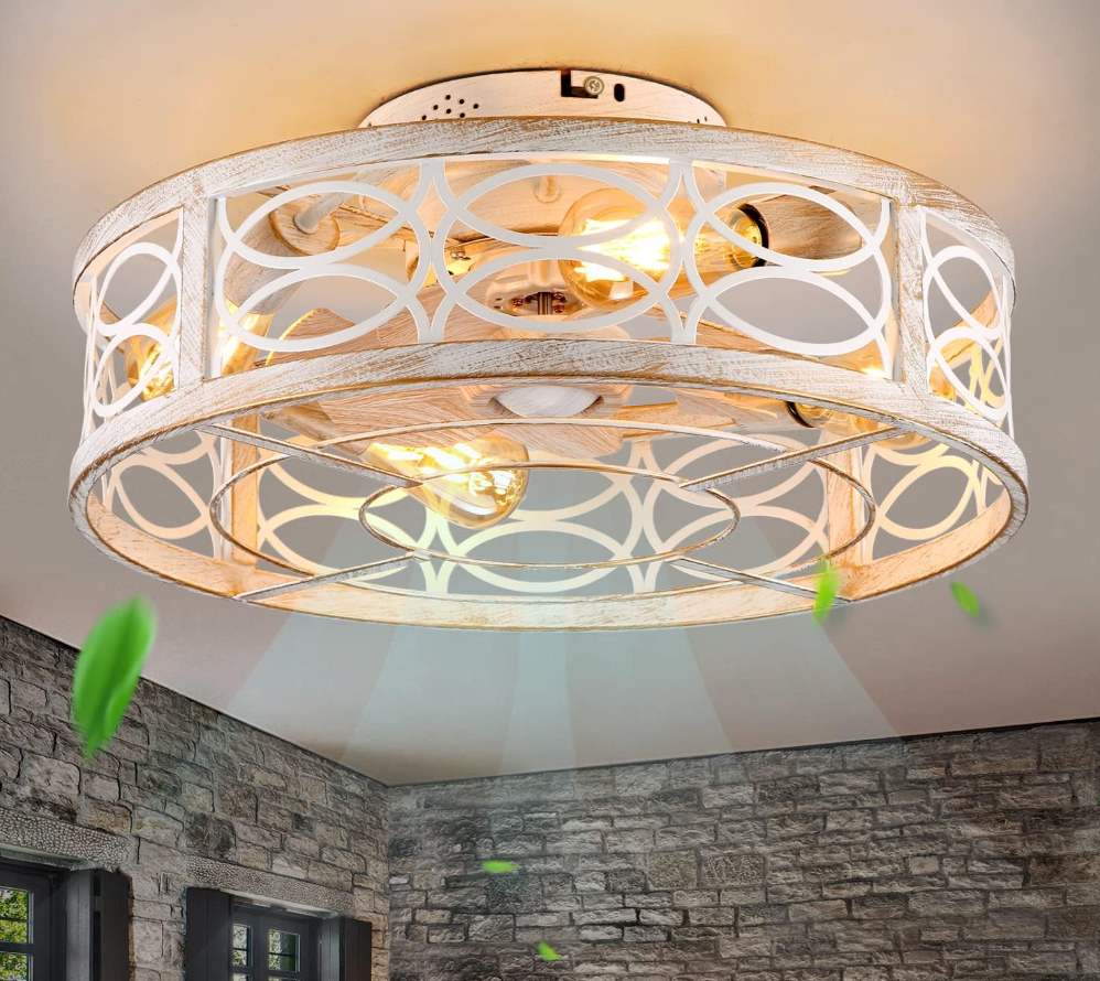 Farmhouse bladeless 20" caged ceiling fan (6 speed reversible) 💡