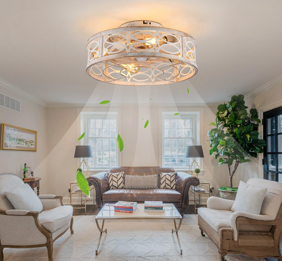 Farmhouse bladeless 20" caged ceiling fan (6 speed reversible) 💡