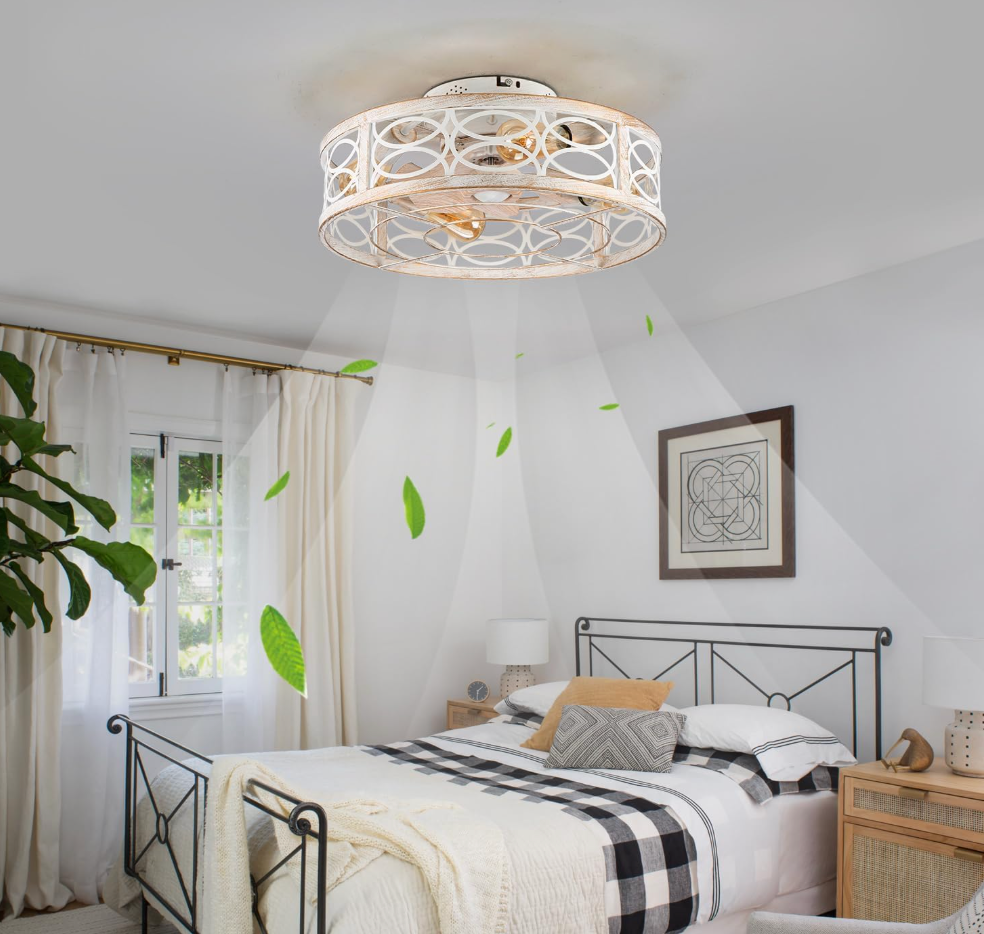 Farmhouse bladeless 20" caged ceiling fan (6 speed reversible) 💡