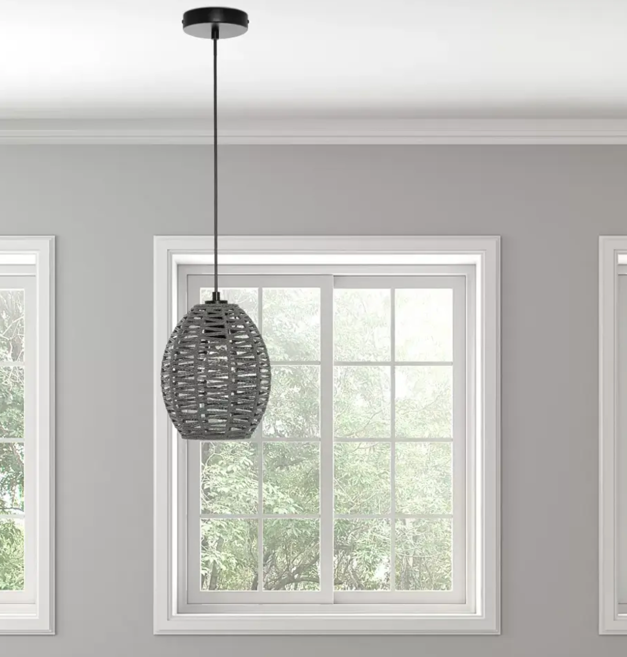 Grey rattan 8" pendant light 🩶