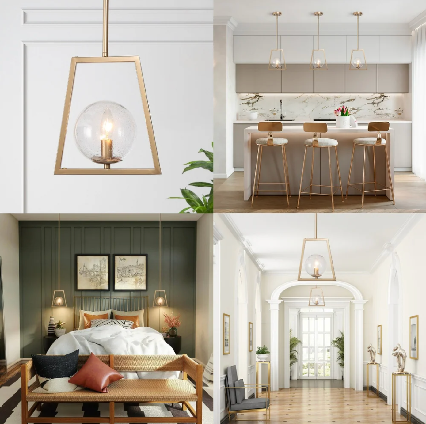 Modern farmhouse 1-light bronze abstract geometric dimmable pendant light 💡