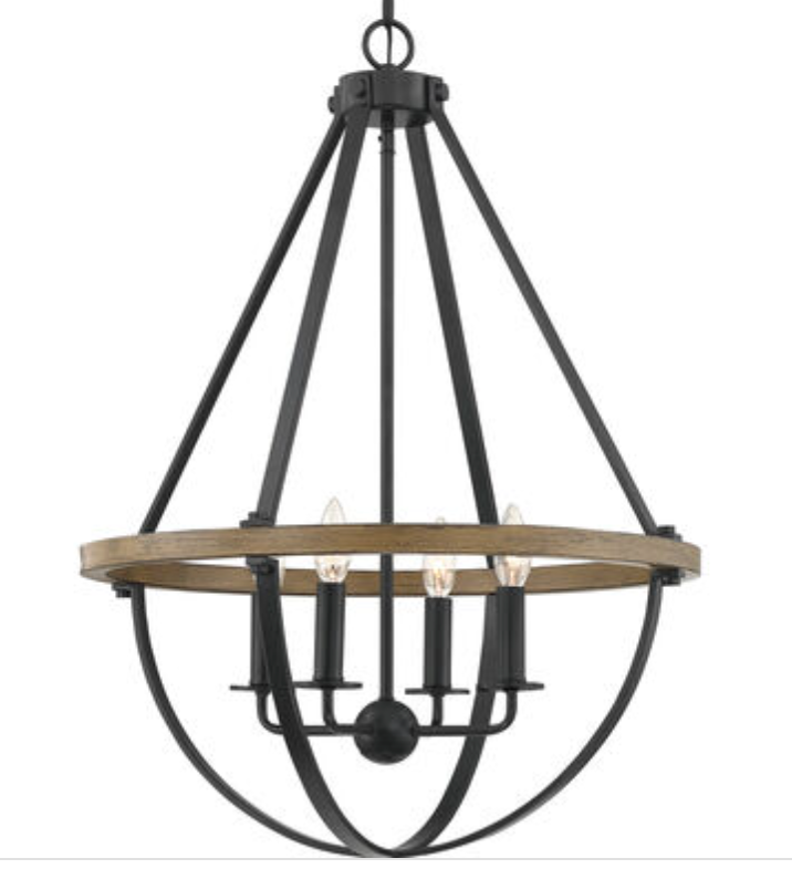 Farmhouse 4-light 22" black & wood pendant light 💡