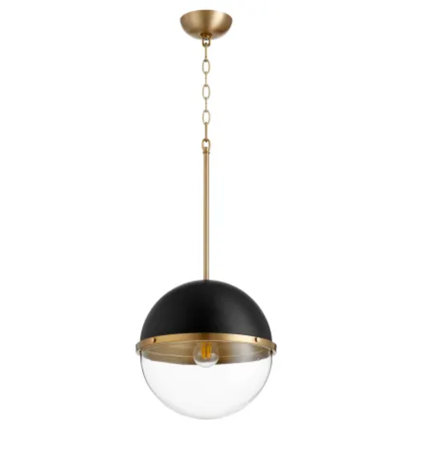 Noir & aged brass & glass 12" wide pendant π€π‘