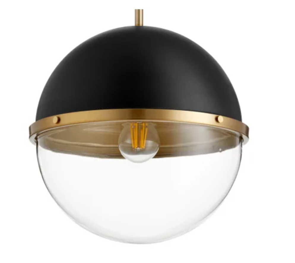 Noir & aged brass & glass 12" wide pendant π€π‘