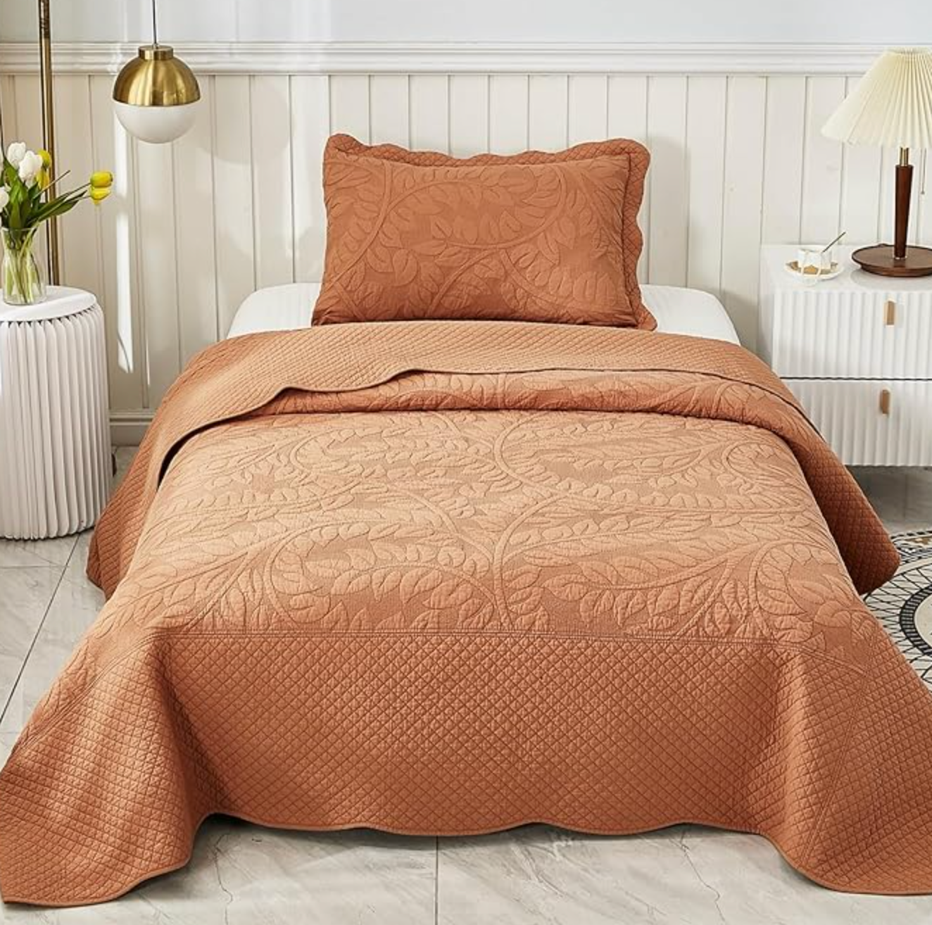 3-piece 100% cotton orange oversized lightweight twin bedspread 🧡
