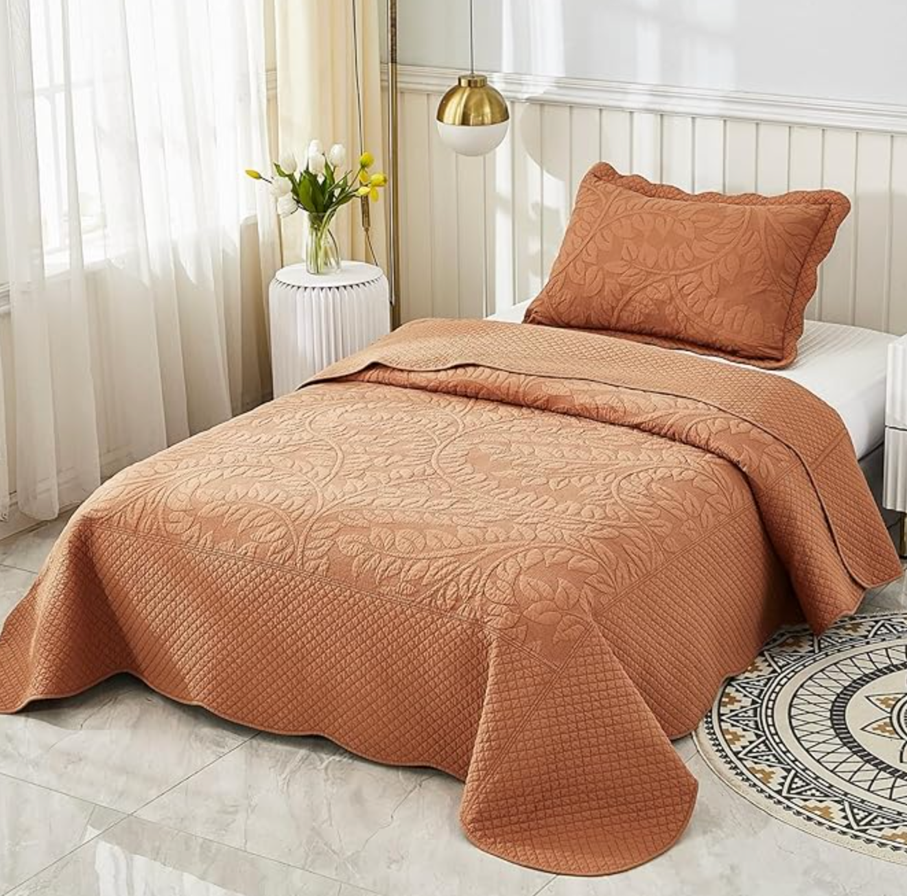 3-piece 100% cotton orange oversized lightweight twin bedspread 🧡