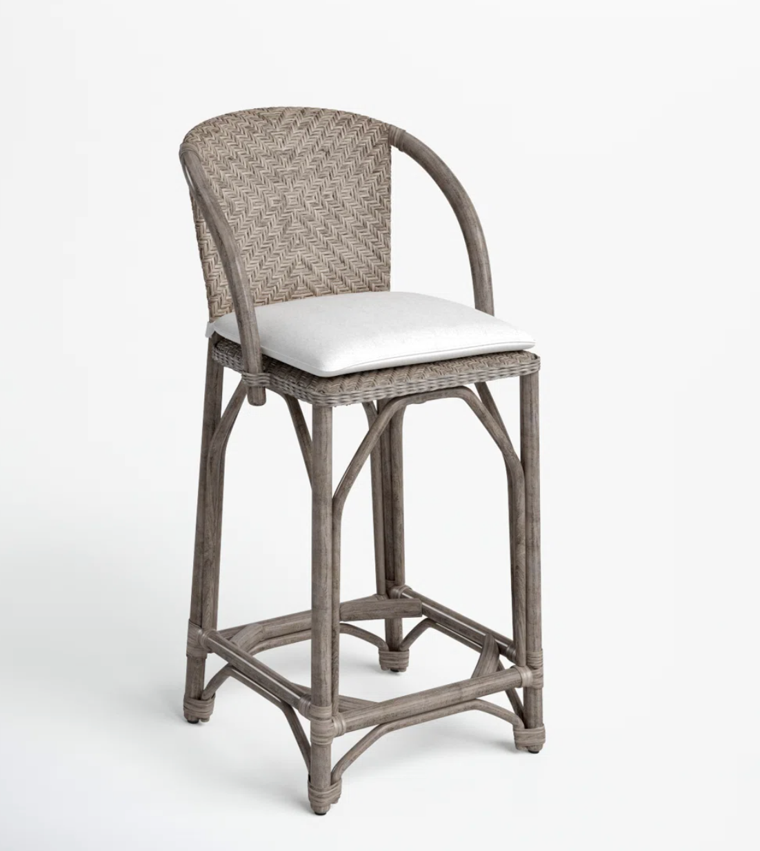 Grey wicker barstool with white cushion 🥂