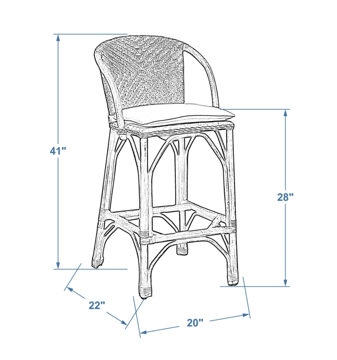 Grey wicker barstool with white cushion 🥂