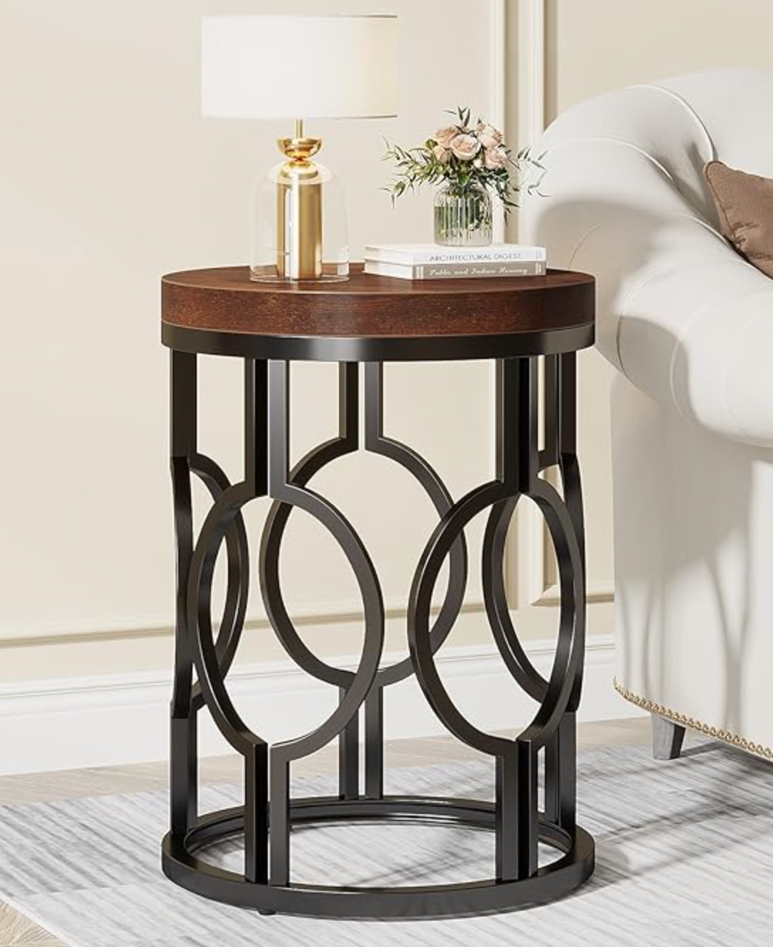 Industrial rustic brown & black metal round end table ☕