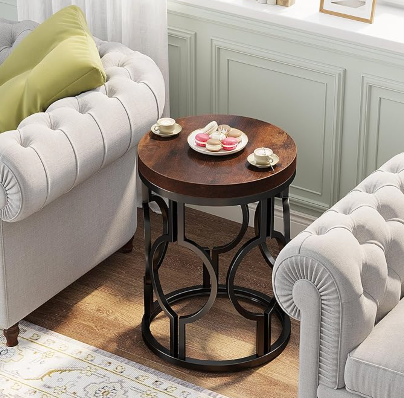Industrial rustic brown & black metal round end table ☕