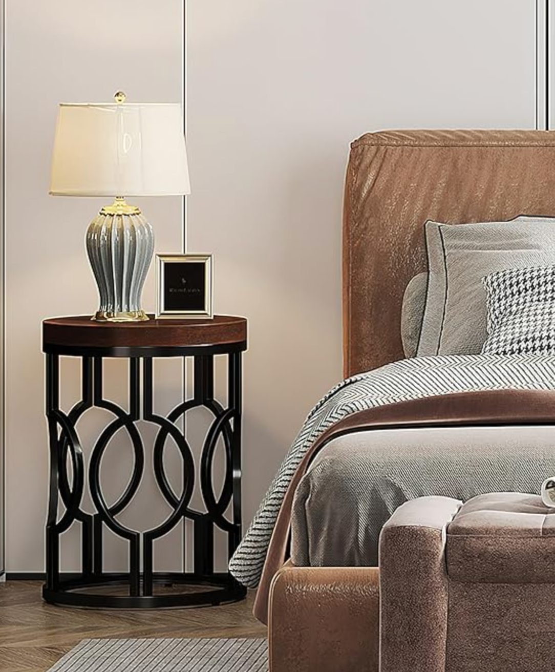 Industrial rustic brown & black metal round end table ☕