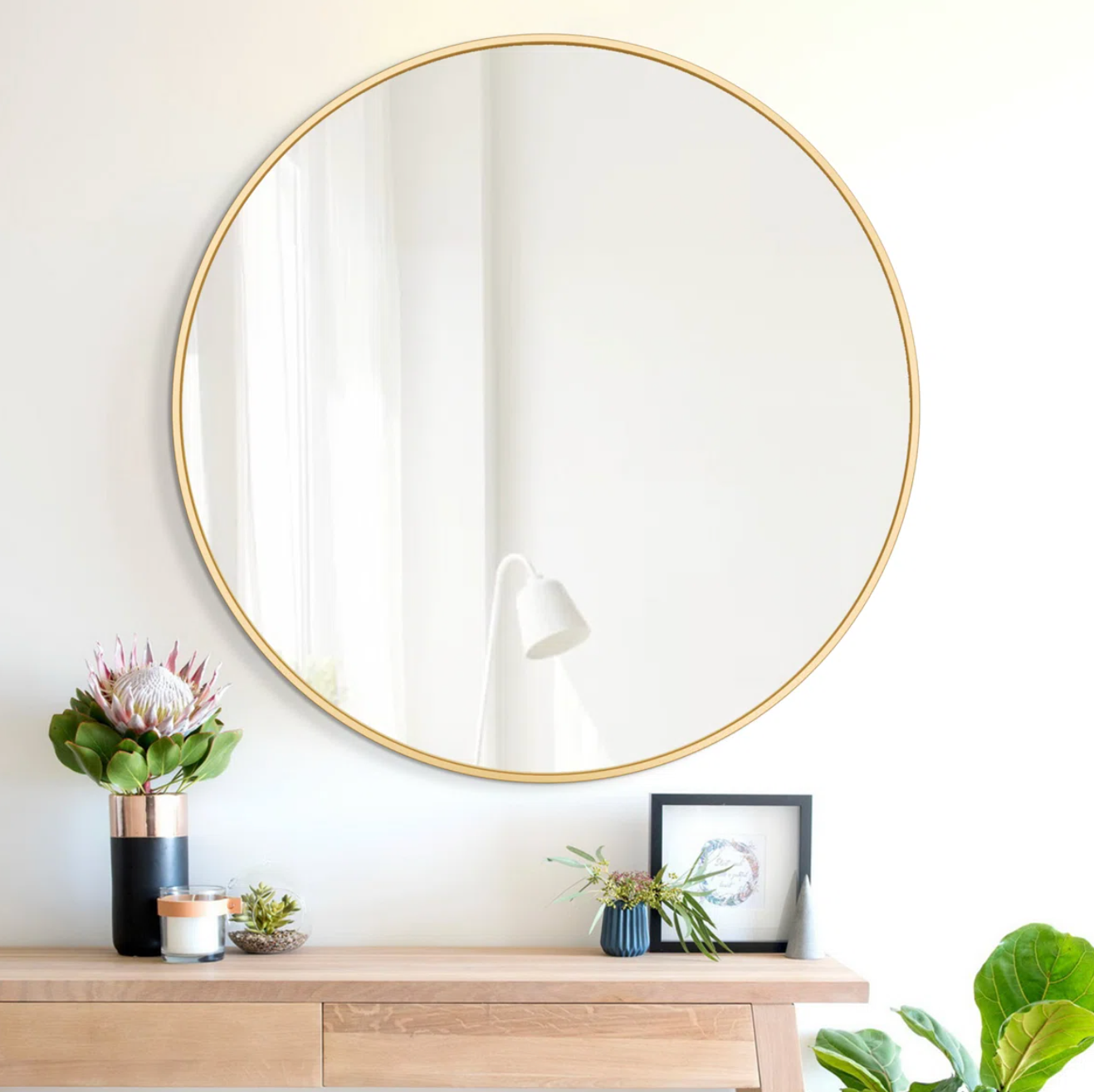 Modern 36" round gold framed mirror ✨