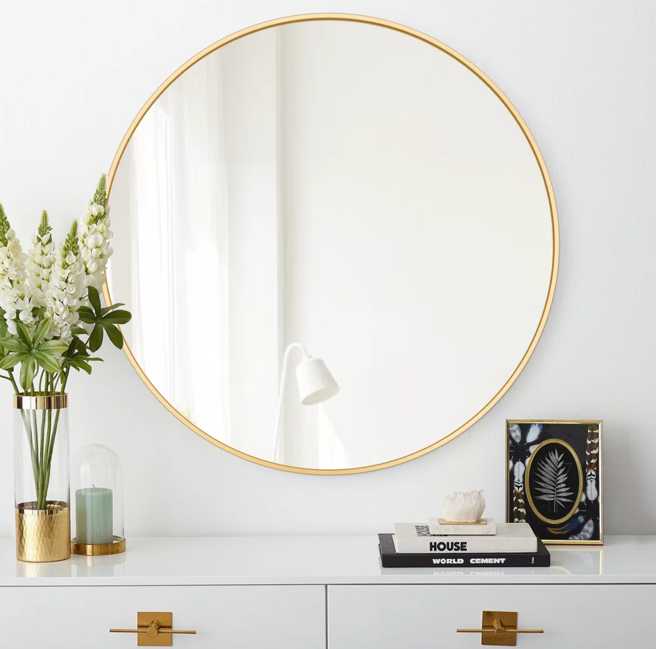 Modern 36" round gold framed mirror ✨