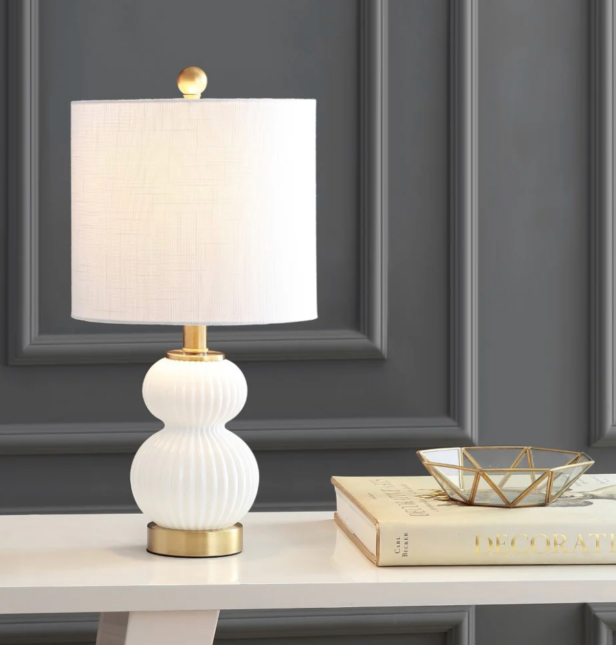 Ribbed white metal/glass 20" LED Table Lamp 🤍💡
