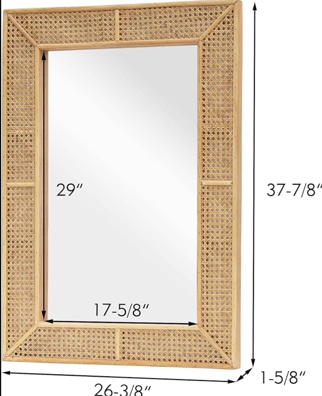 Boho 38x26 rectangle wood & rattan mirror🪞☀️