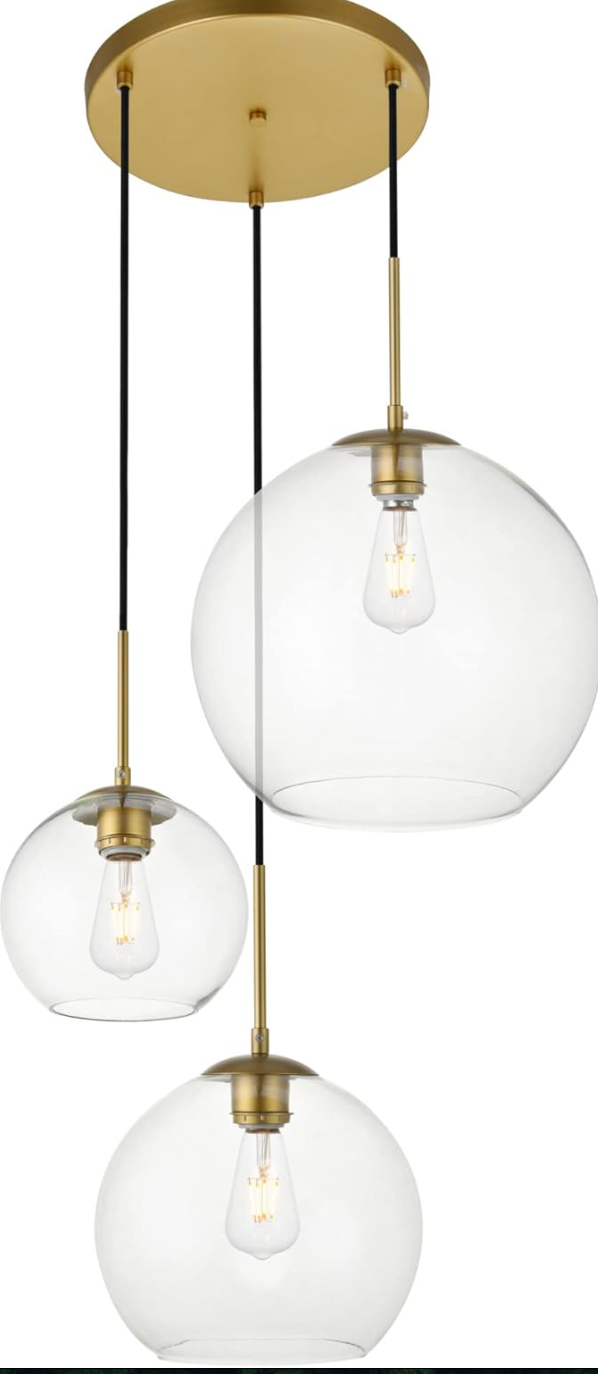 3-light brass & clear glass pendantš”
