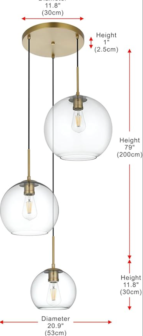 3-light brass & clear glass pendantš”