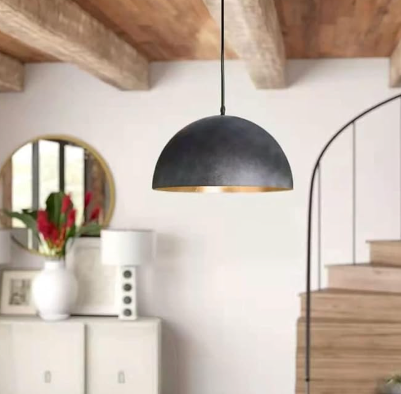 Black modern minimalist industrial iron metal hanging dome pendant 🖤