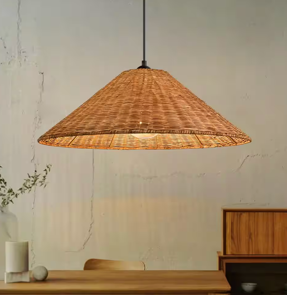 Pendant light with 23" natural rattan shade π»