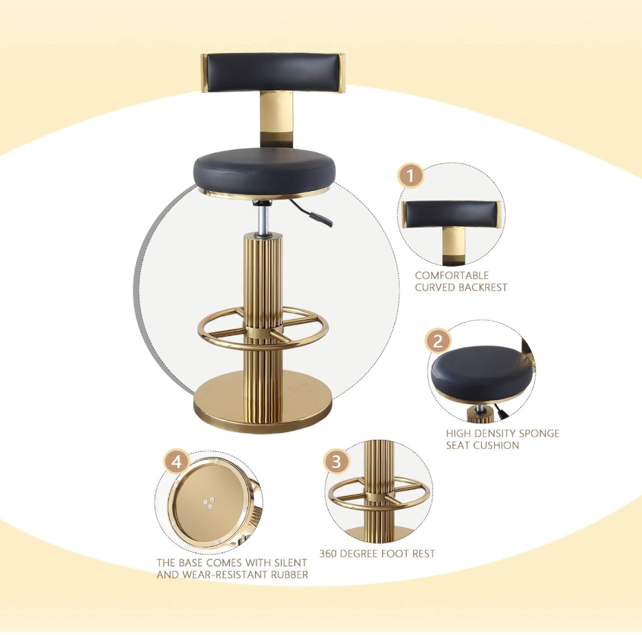 Swivel black & gold adjustable modern barstool β¨π€π₯