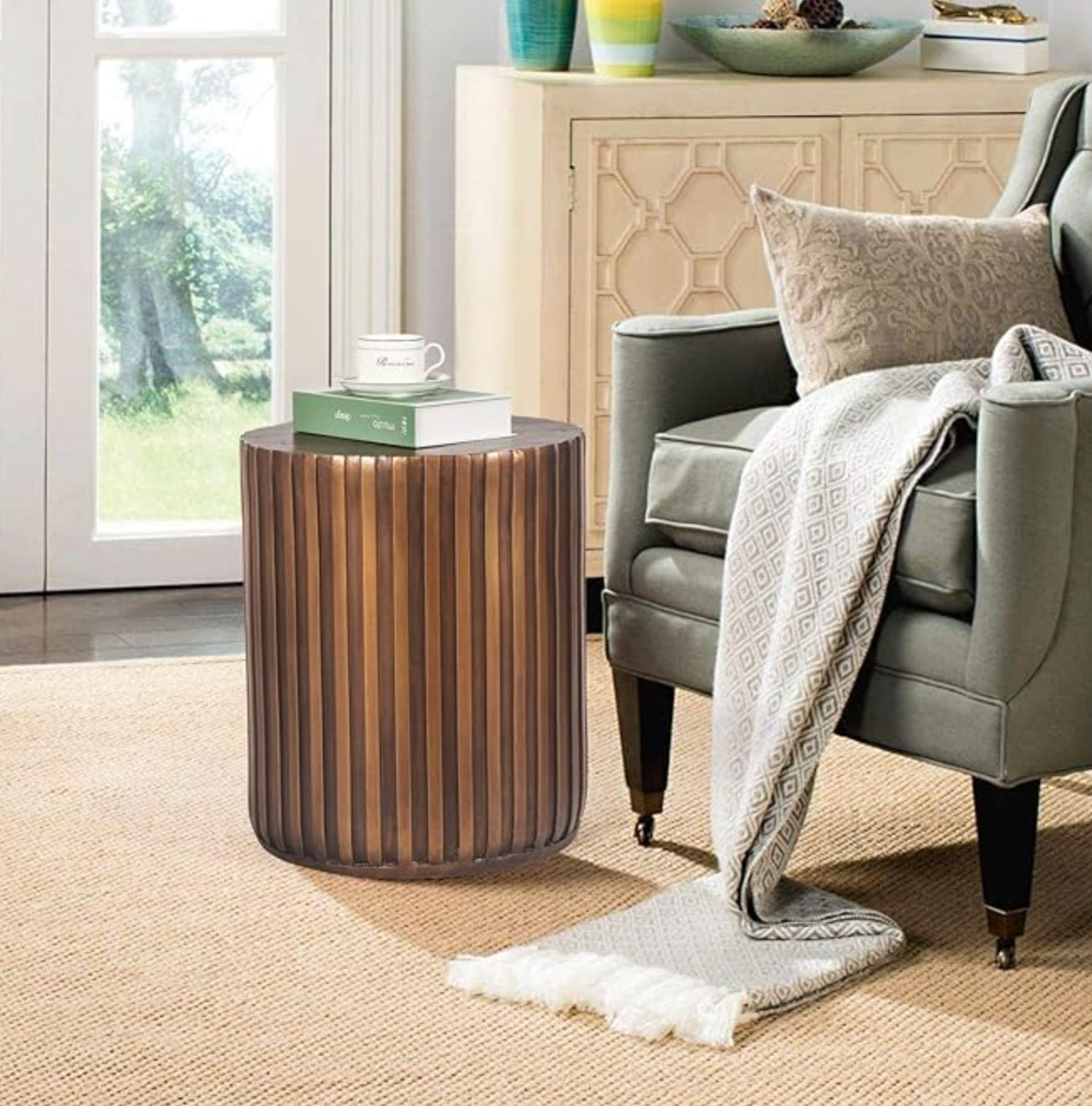 Weathered copper & concrete accent table 🪴