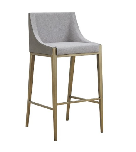 Contemporary grey upholstered barstool w/ antique brass legs 🥂