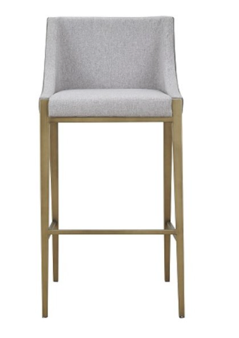 Contemporary grey upholstered barstool w/ antique brass legs 🥂