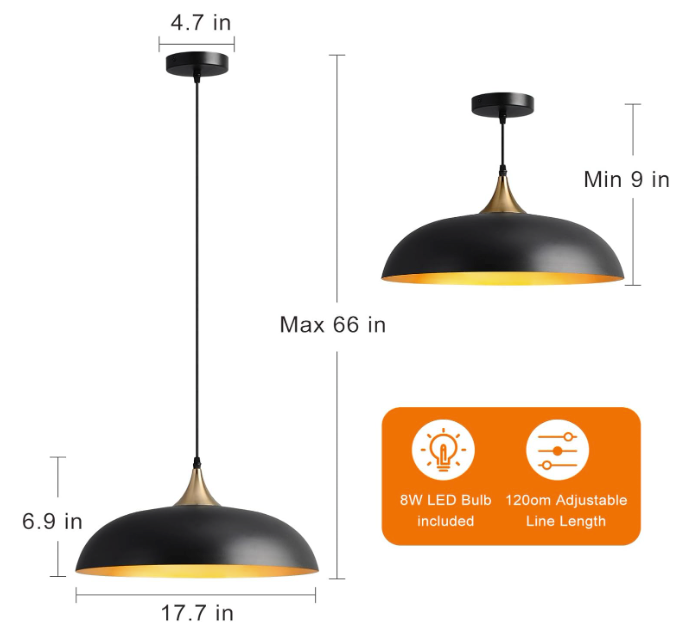 Adjustable black & gold wood pendant light 💡
