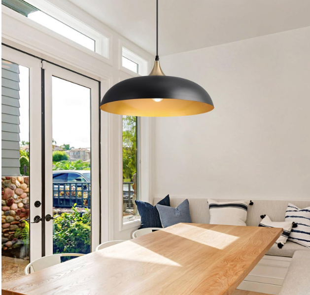 Adjustable black & gold wood pendant light 💡