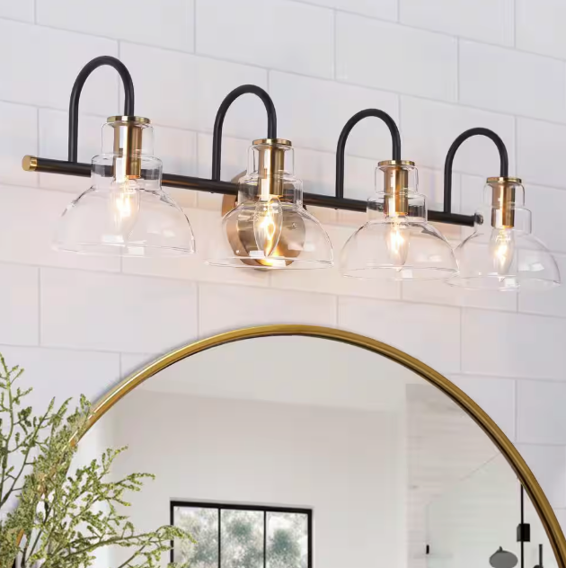Brass gold 4-light bathroom 29" vanity light w/ clear glass 💡