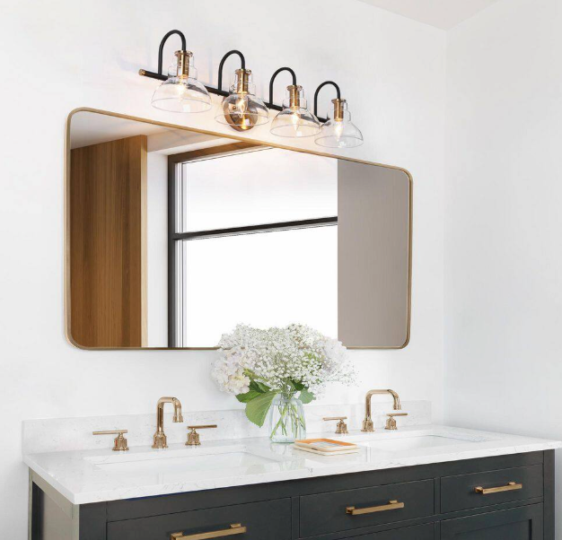 Brass gold 4-light bathroom 29" vanity light w/ clear glass 💡