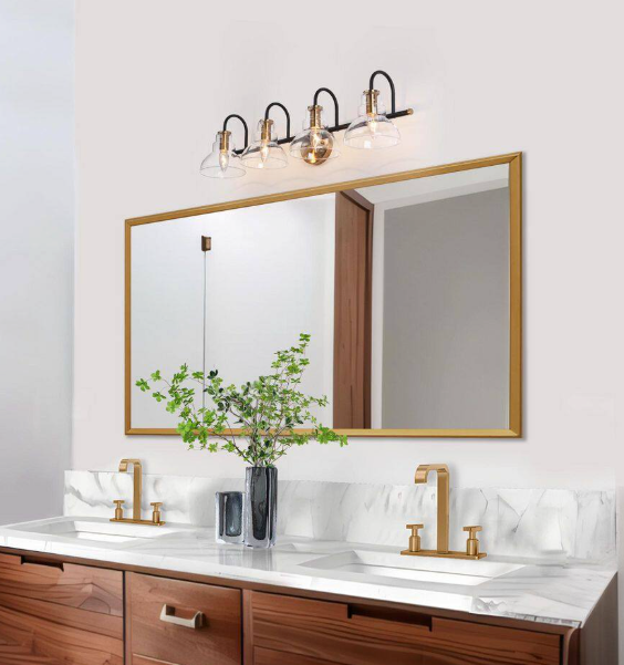 Brass gold 4-light bathroom 29" vanity light w/ clear glass 💡
