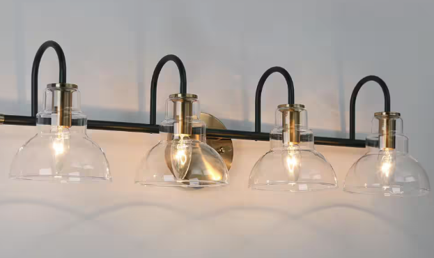 Brass gold 4-light bathroom 29" vanity light w/ clear glass 💡