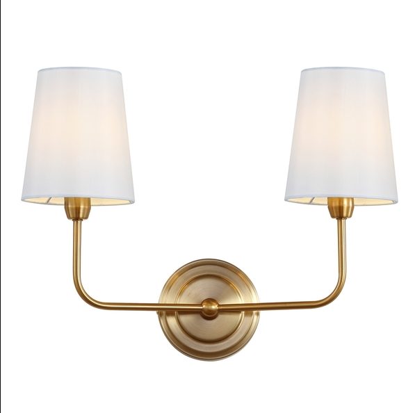 Brass gold 2-light wall sconce (LED Bulbs Included) w/ white shade ✨