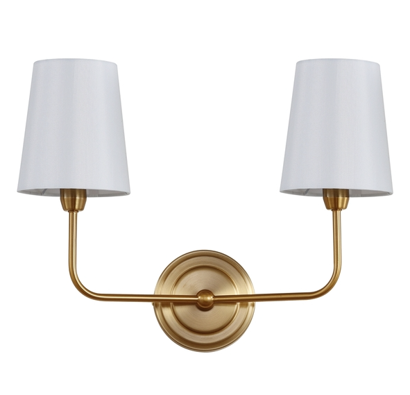 Brass gold 2-light wall sconce (LED Bulbs Included) w/ white shade ✨