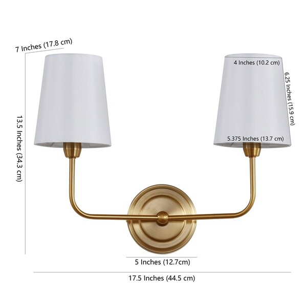 Brass gold 2-light wall sconce (LED Bulbs Included) w/ white shade ✨