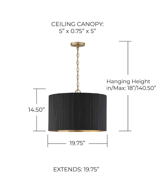 3 Light 20" wide pendant light w/ mango wood shade 🖤