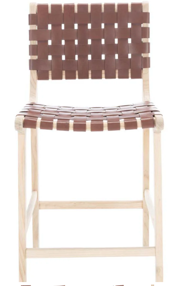 Cognac leather & natural wood barstool 🥂