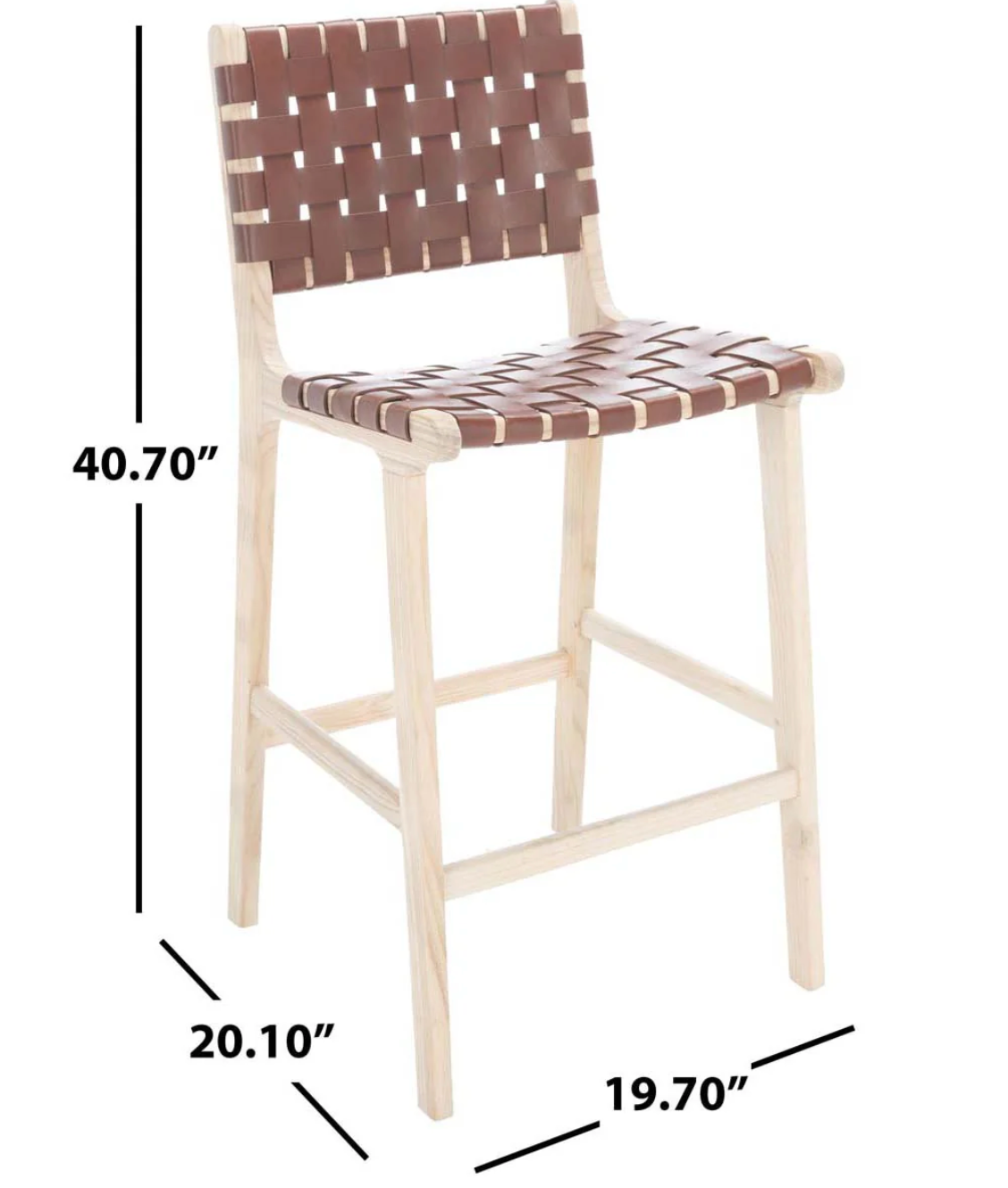 Cognac leather & natural wood barstool 🥂