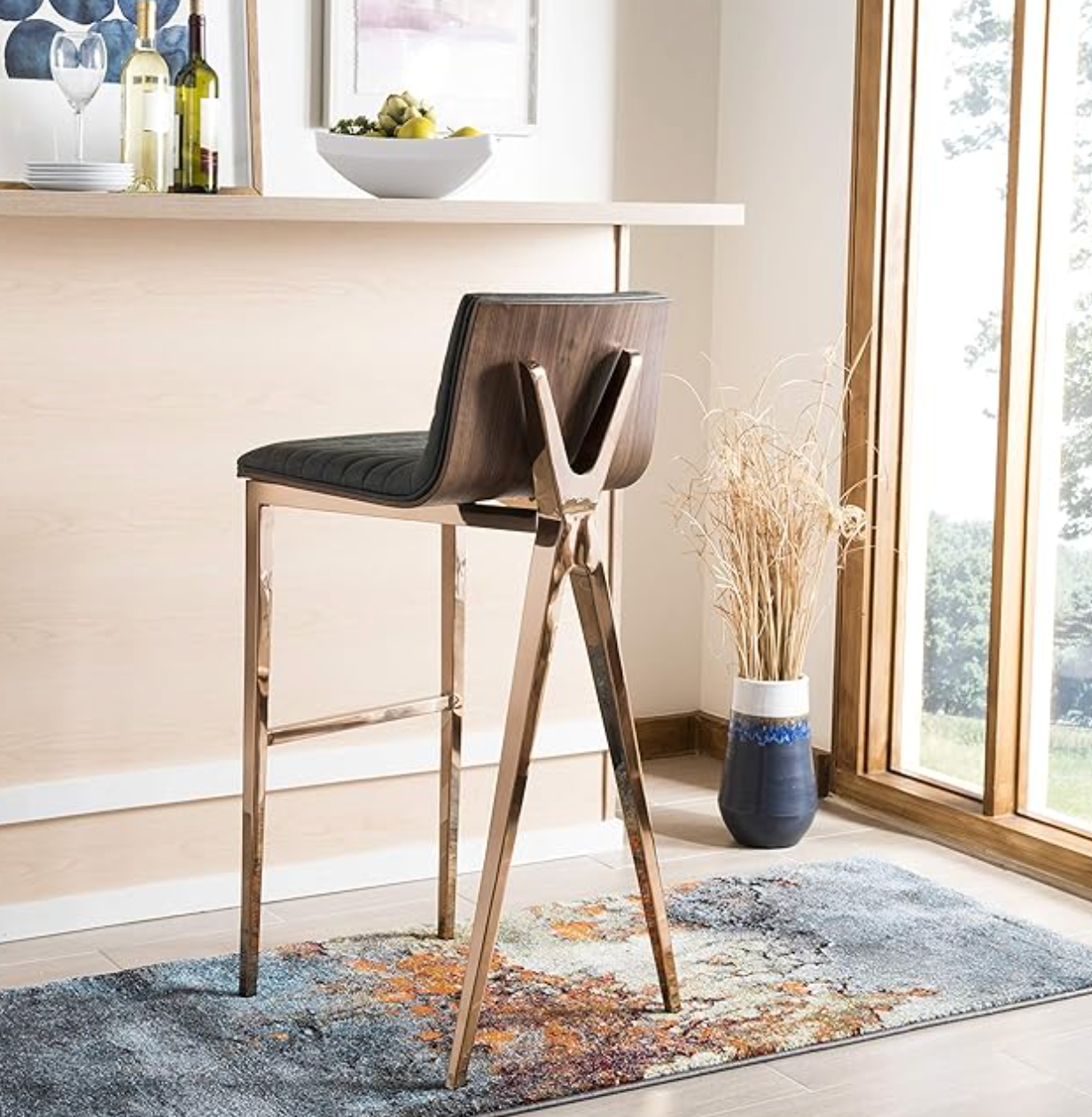 Modern green faux leather barstool w/ gold legs 💫