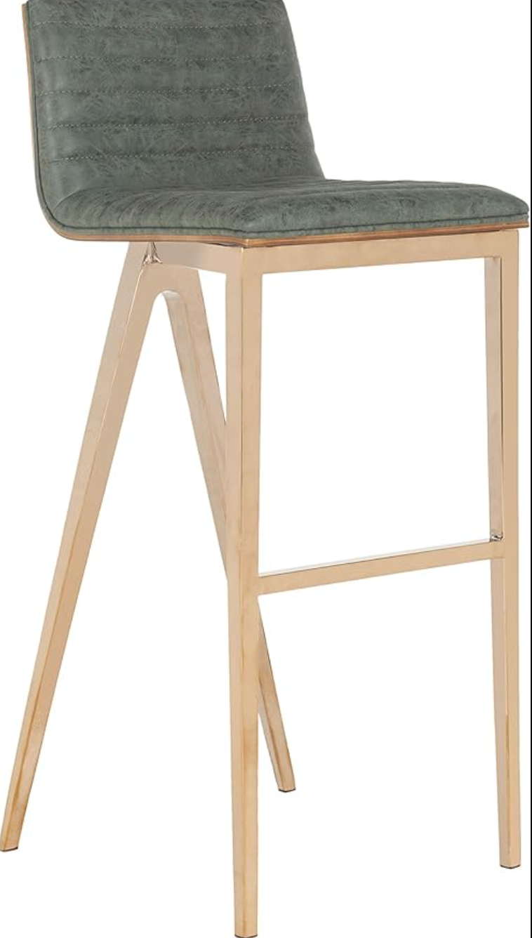 Modern green faux leather barstool w/ gold legs 💫