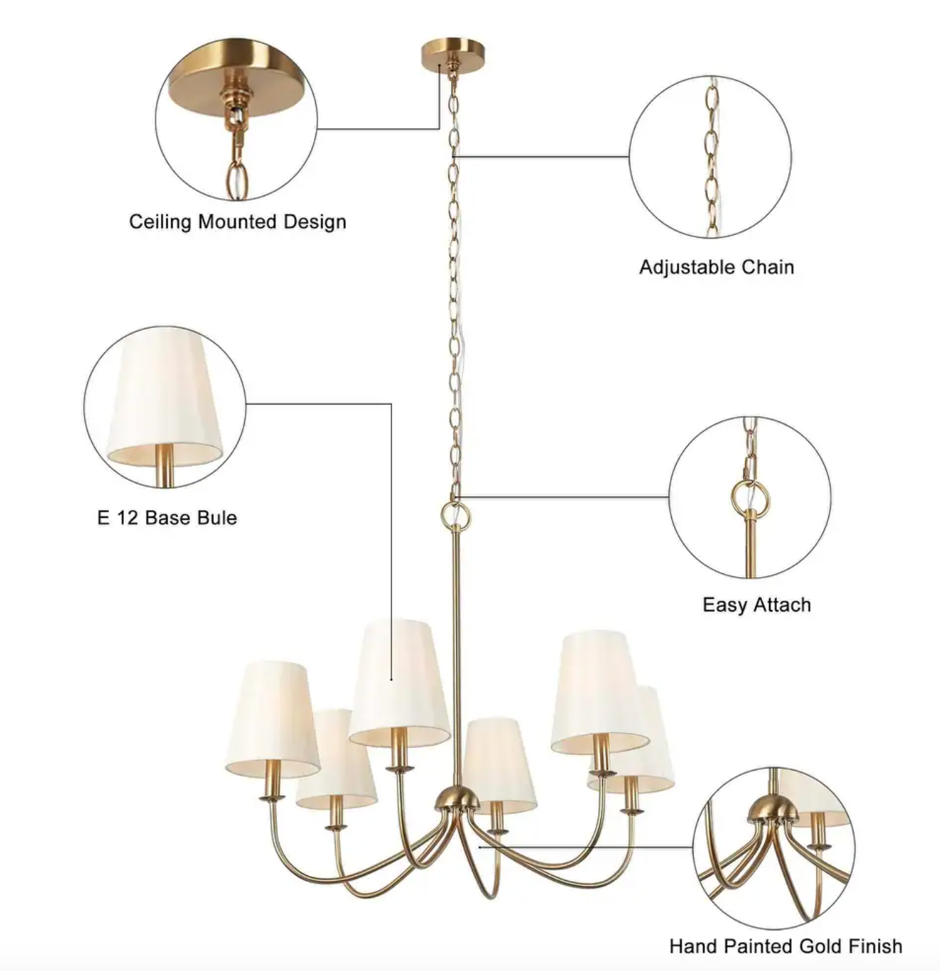 MCM 6-light gold chandelier w/ fabric shade ✨