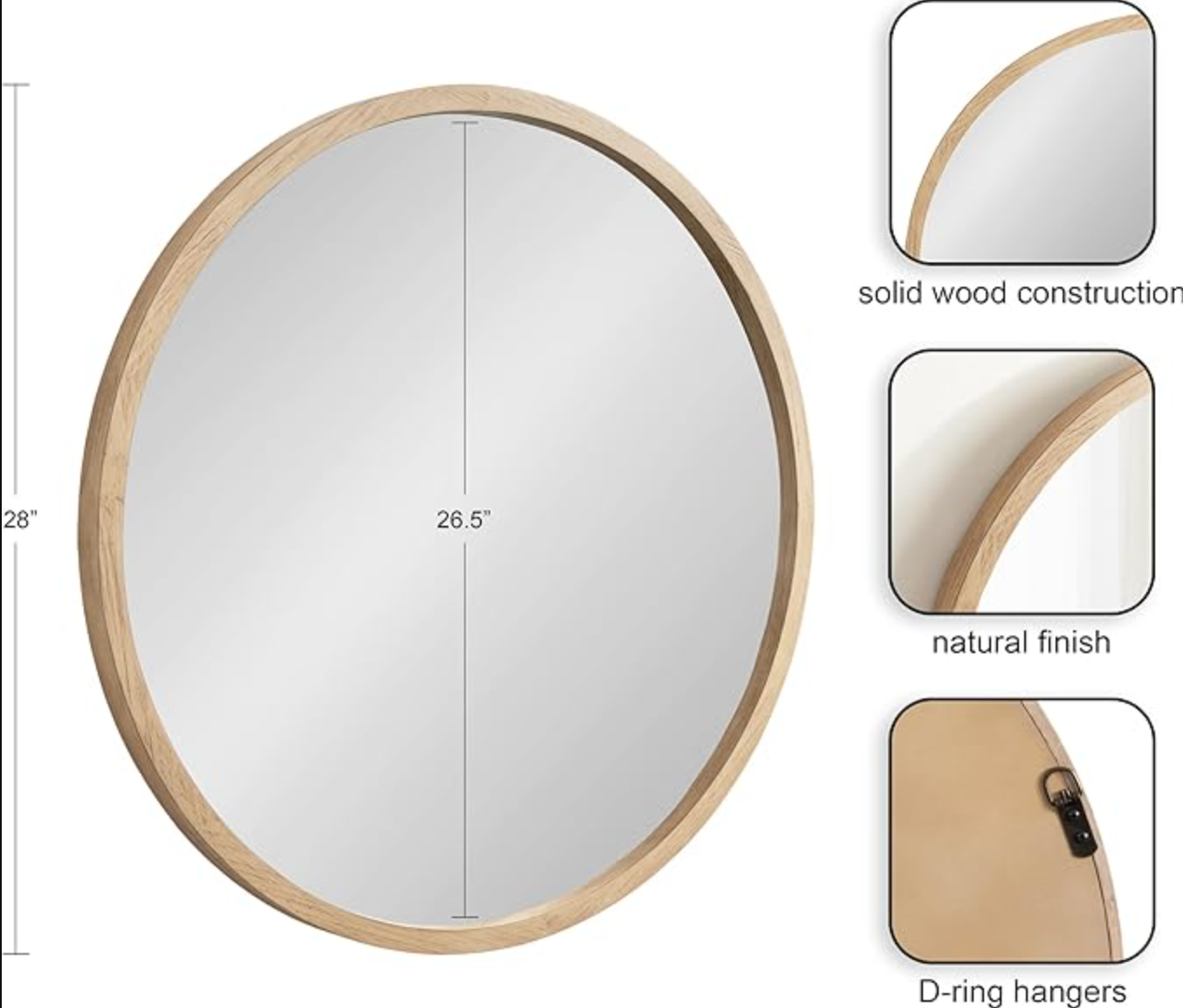 Rustic 28" round natural brown wood farmhouse mirror 🪷