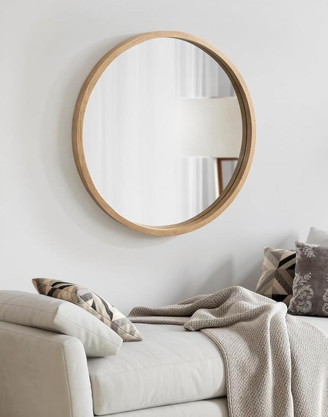 Rustic 28" round natural brown wood farmhouse mirror 🪷