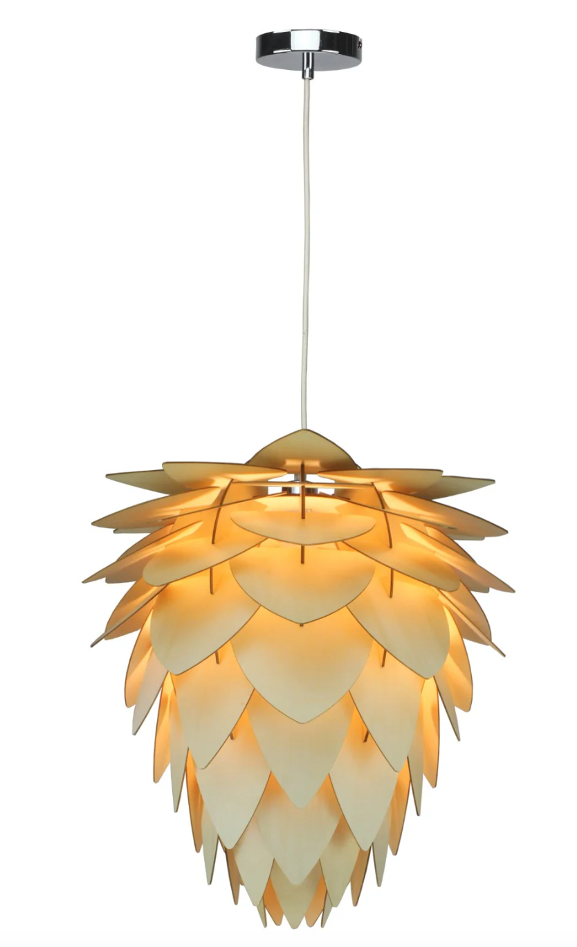 Natural wood adjustable chandelier w/ artichoke design 🌻