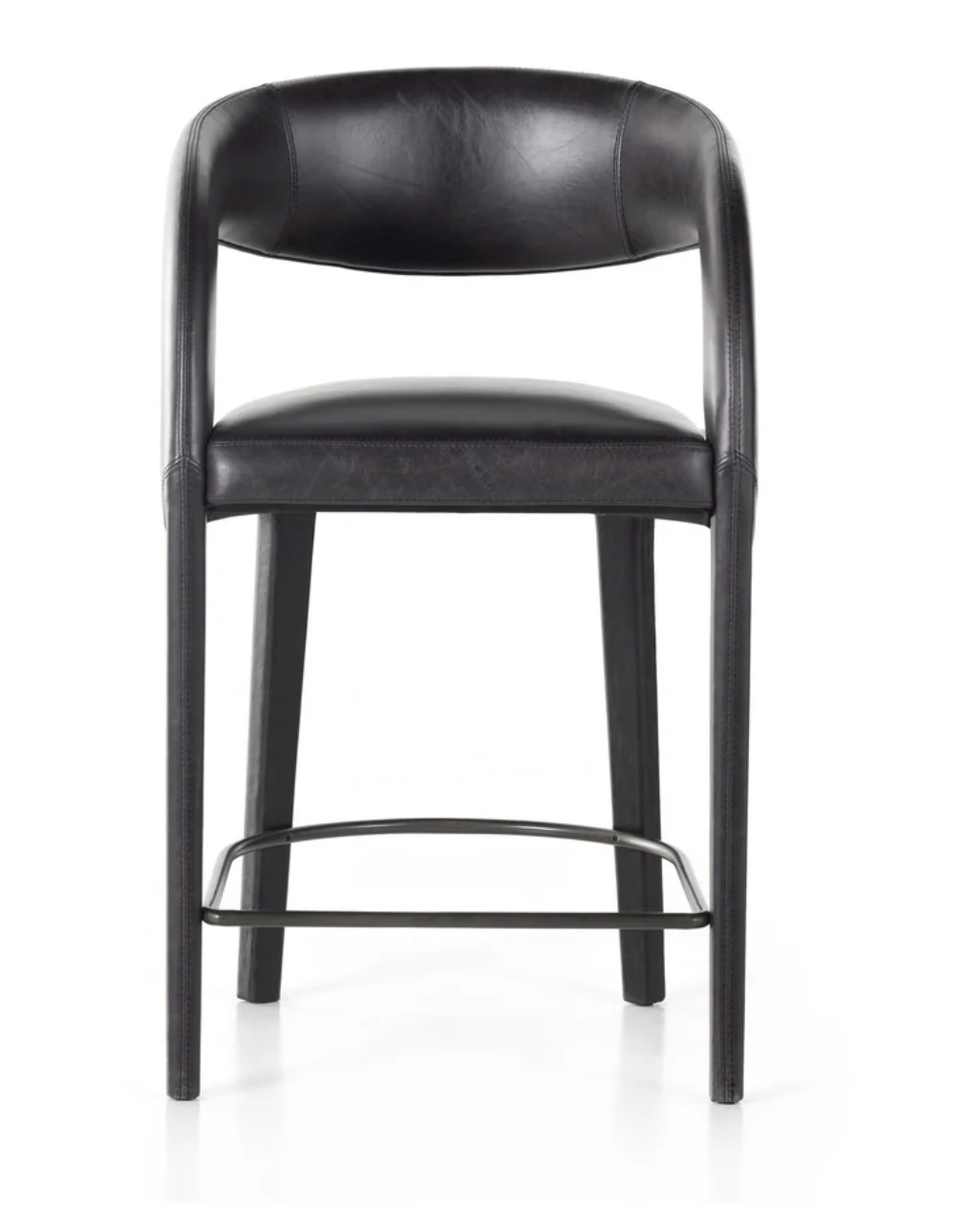 Four Hands genuine dark black leather counterheight barstool 🥂