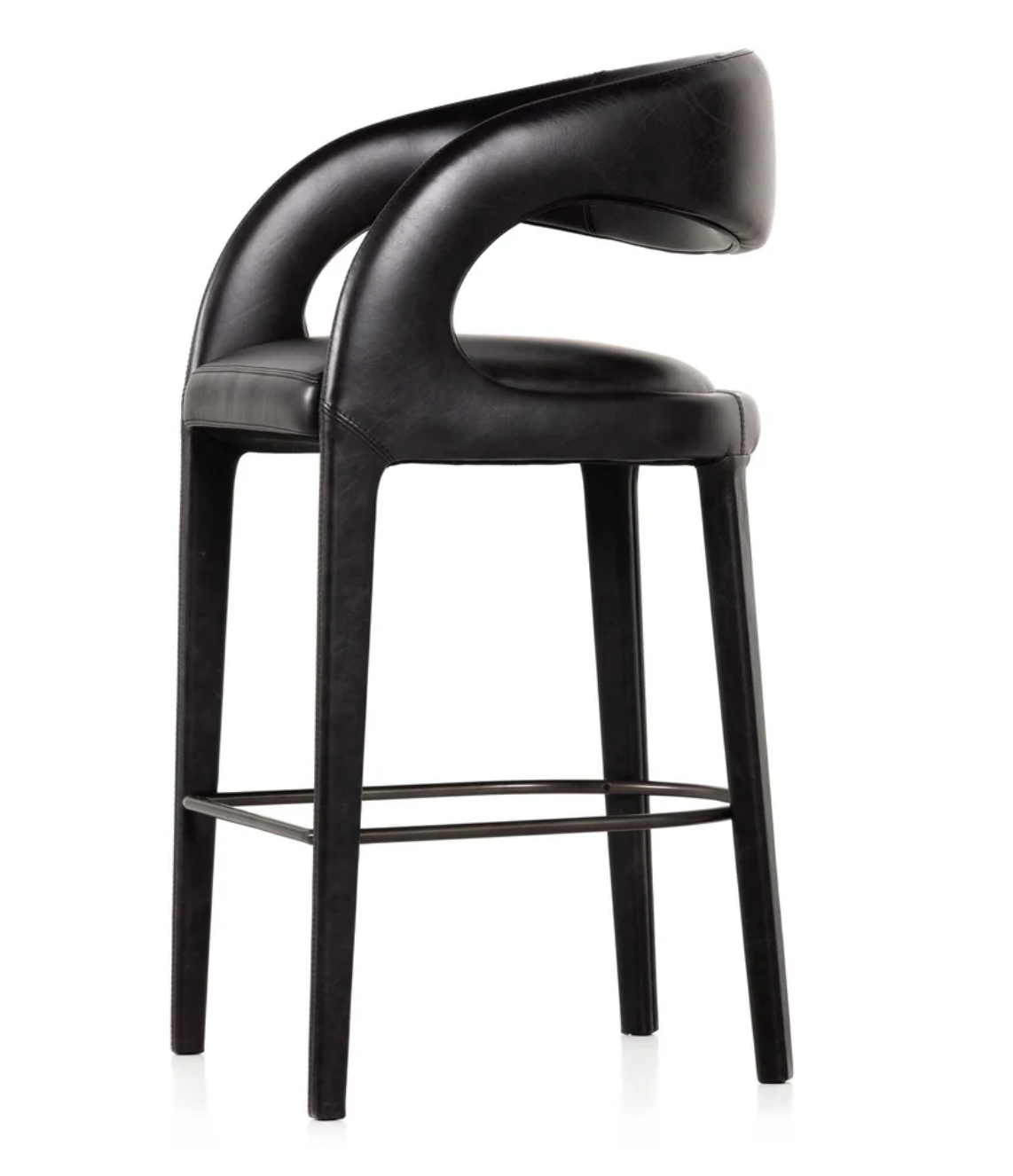 Four Hands genuine dark black leather counterheight barstool 🥂