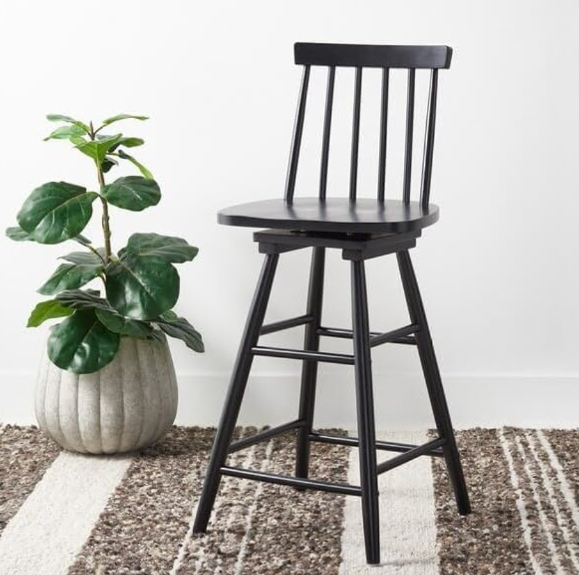 Farmhouse black spindle counterheight swivel wood barstool🍷
