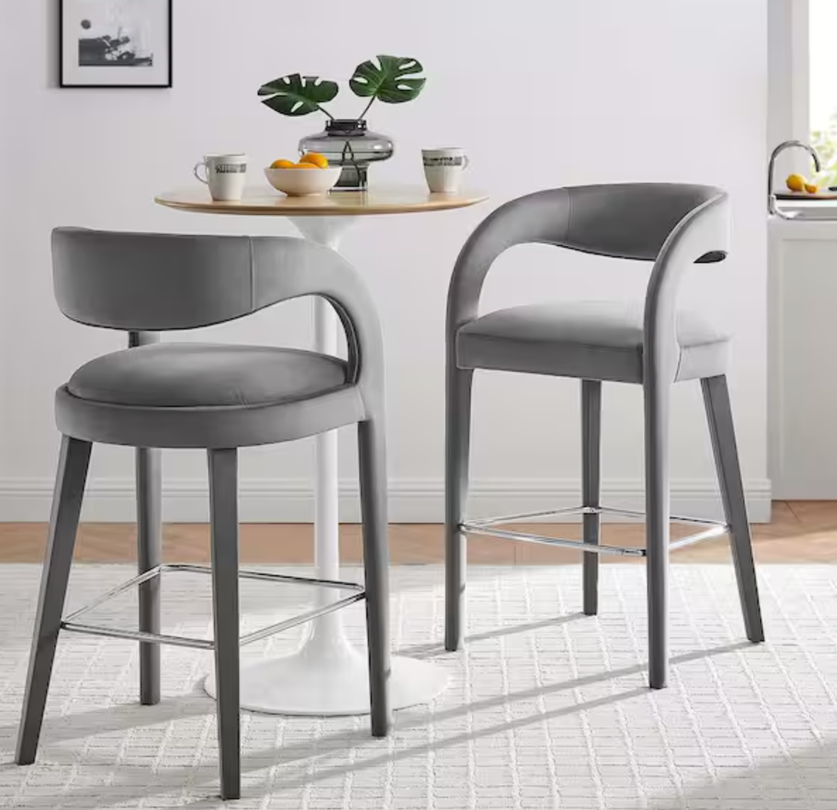 2 gray silver performance velvet barheight barstools π©Άπ₯